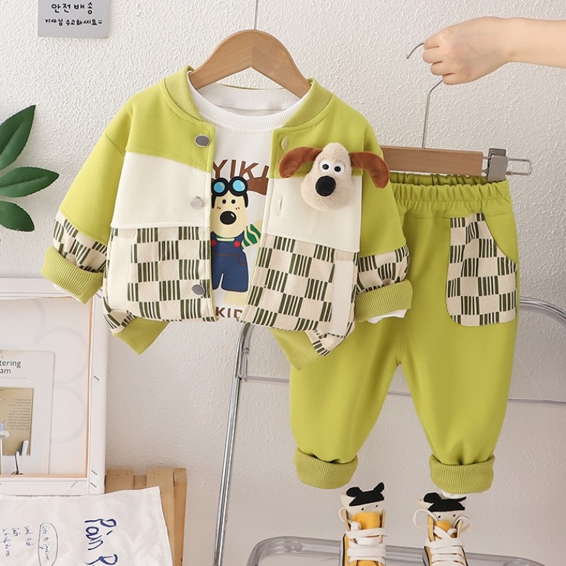 婴儿衣服秋季休闲卡通外套洋气三件套六七八个月一岁男宝宝春秋装-Taobao