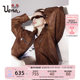 Uena American retro PU leather jacket oversize sweet cool brown motorcycle jacket