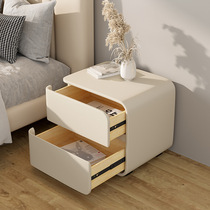 Modern minimalist milk tea style microfiber leather bedside table bedroom furniture Italian minimalist art solid wood bedside table low cabinet