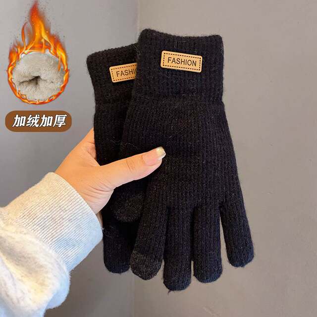 Gloves for women, winter warm plus velvet and thickened cycling knitted non-slip touch screen anti-cold cycling gloves and sports socks