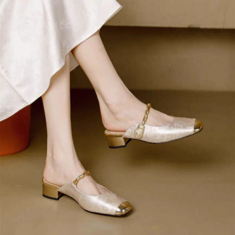 New Chinese-Style National Trend Sandals for Women 2026 Spring and Summer New Closed-Toe Half-Slippers for Women, Outdoor Mules, Single Shoes