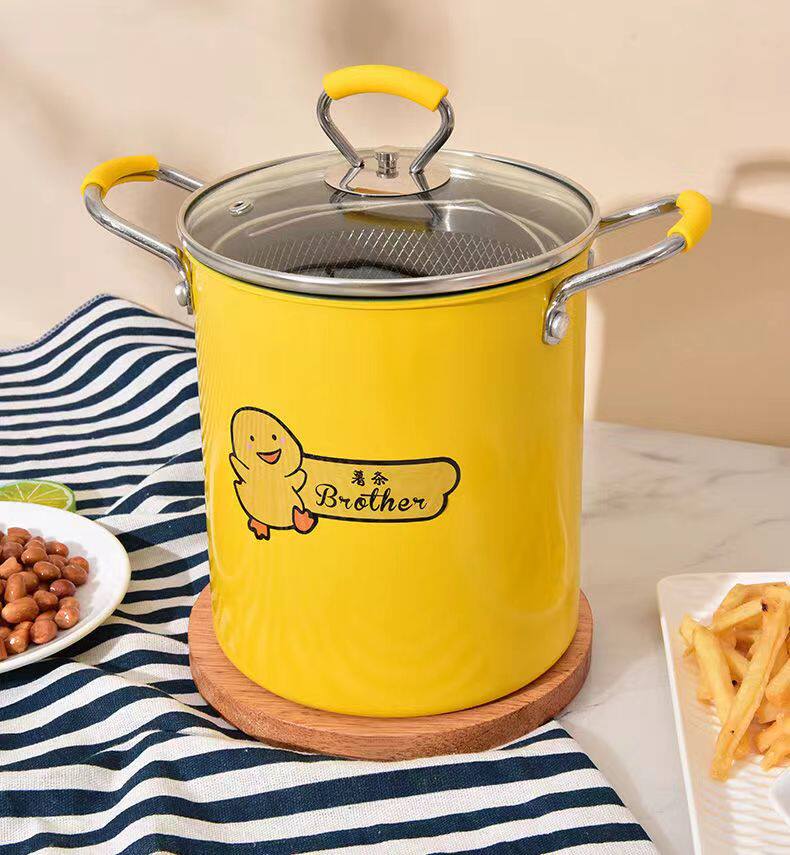 Фритюрница 天妇罗小黄鸭油炸锅不粘炸壶带滤网盖子家用省油迷你小型油炸神器