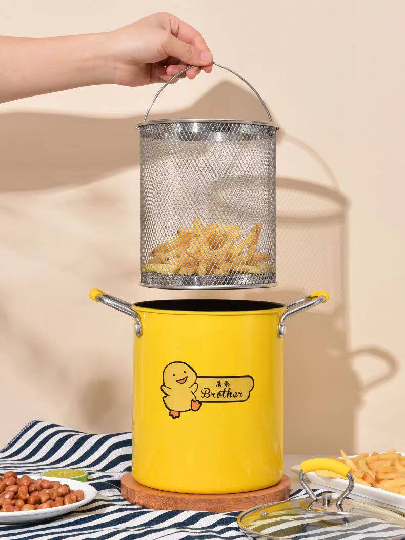 Фритюрница 天妇罗小黄鸭油炸锅不粘炸壶带滤网盖子家用省油迷你小型油炸神器