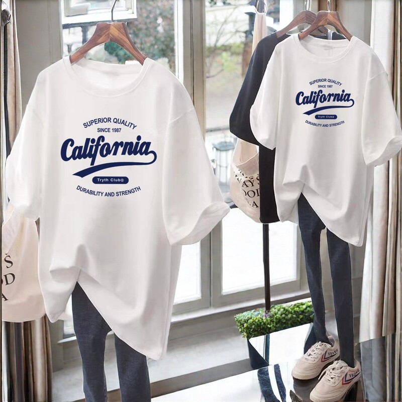 Short-Sleeved T-Shirt for Women, Pure Cotton, New Summer Style, Paired with Shark Pants, Loose Mid-Length Top That Covers the Buttocks, Base Layer Shirt