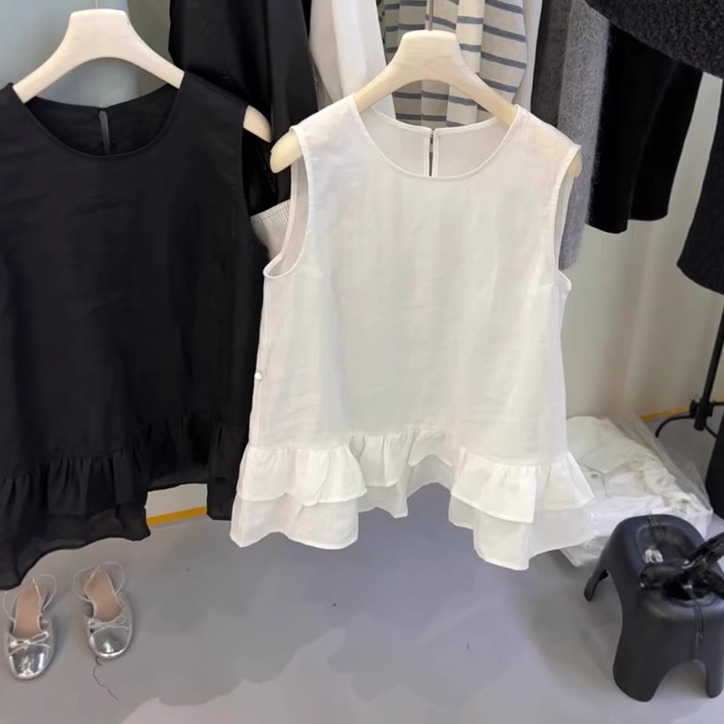Highly Recommended! Ruffled Patchwork Sleeveless Vest Shirt for Women, Summer Loose Fit, Versatile Top for Petite Figures, Trendy