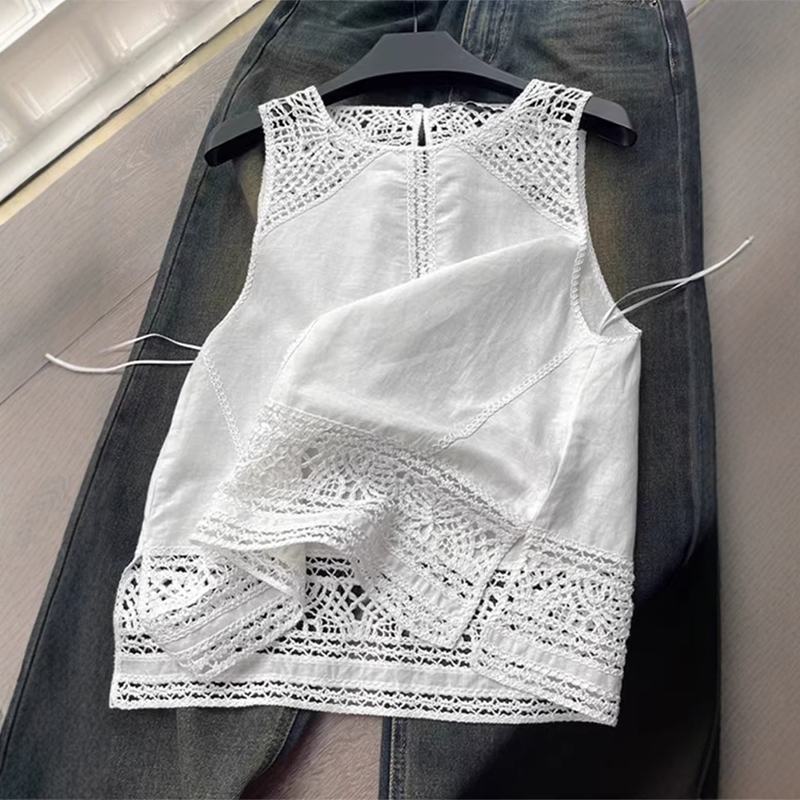 Highly Recommended~ French-Style White Lace Hollow-Out Sleeveless Shirt for Women, Loose and Versatile Summer Tank Top, Age-Reducing Top Highly Recommended~ French-Style White Lace Hollow-Out Sleeveless Shirt for Women, Loose and Versatile Summer Tank Top, Age-Reducing Top
