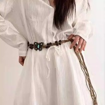Retro ethnic style hand-woven belt for women with dress decorative waist chain personalized bohemian y2k