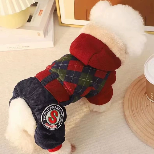 Утолщенная одежда для щенков осенью и зимняя случайная клетчатая четвероногой одежда Тедди Бишон Красивая маленькая и средняя домашняя домашняя одежда теплый