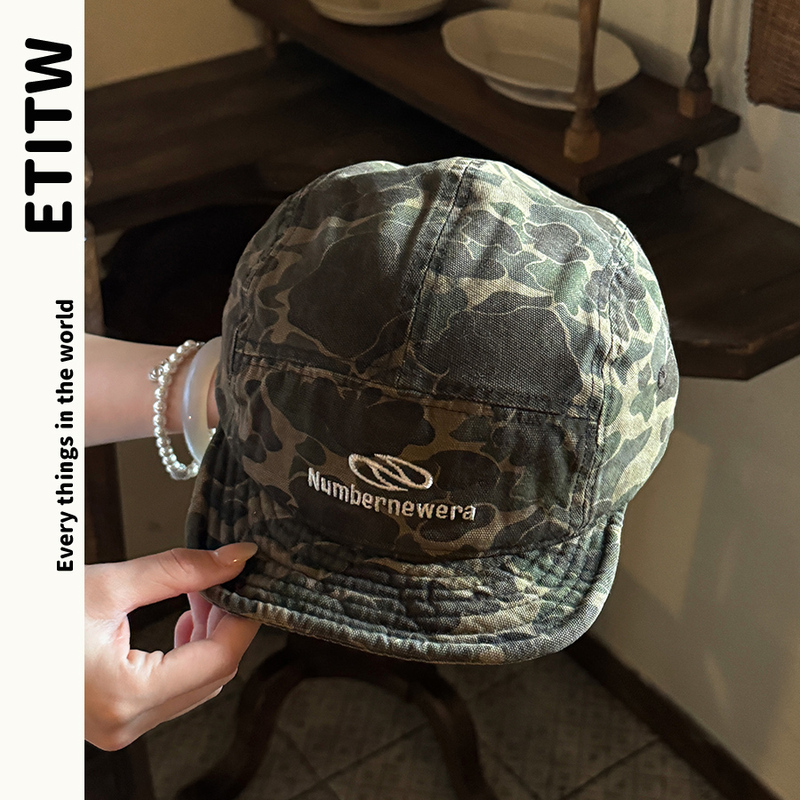 Etitw American Retro Baseball Cap for Women, Workwear Short-Brimmed Camouflage Hat for Men, Street Hip-Hop Dance Baseball Cap