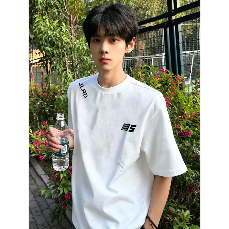 Trendy American-Style White Short-Sleeve T-Shirt for Men and Teenagers, High-End Feel, Pure Cotton, Heavyweight Half-Sleeve Top Trendy American-Style White Short-Sleeve T-Shirt for Men and Teenagers, High-End Feel, Pure Cotton, Heavyweight Half-Sleeve Top