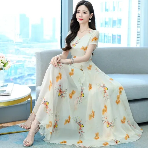 Special Offer, Clearance Sale, Cheap Deal, New Product, Plus Size, Summer Women's Short-Sleeved Fashion Dress, Age-Reducing, Mid-Length Dress for Moms