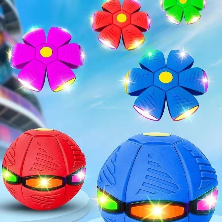 Parent-child flying saucer magic ball children's toy second generation deformation spring deformation ball with lamp Frisbee spring ball