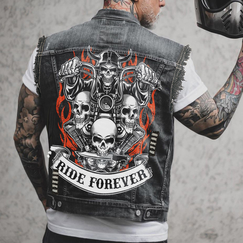 Men's Vests European and American Retro Punk Casual Denim Vest Sleeveless Lapel 3D Printed Waistcoat for Men Men's Vests European and American Retro Punk Casual Denim Vest Sleeveless Lapel 3D Printed Waistcoat for Men
