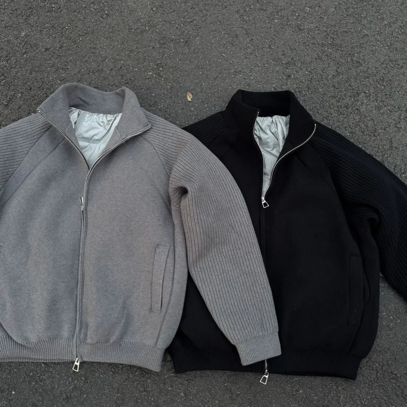 Ateng Aten Sweater down Jacket Autumn and Winter Stand Collar Knitted Trendy Thick down Jacket Coat Unisex