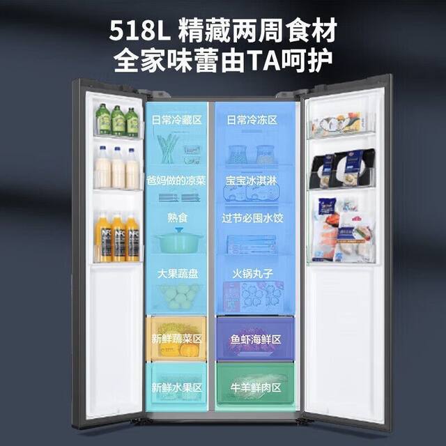 Haier Refrigerator 518L Double-Door Side-By-Side Household Large Freezer First-Level Inverter Frost-Free Bcd-518Wlhssedsf