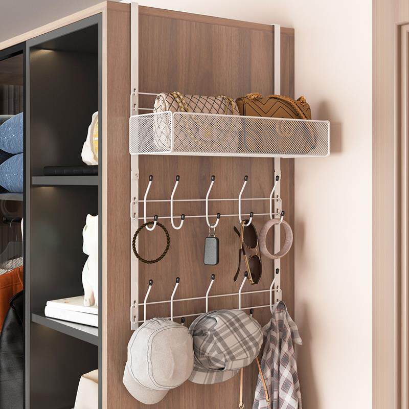 Wardrobe storage wall hanging basket hook rack hanger hanger hat rack bag free punch wall clothes