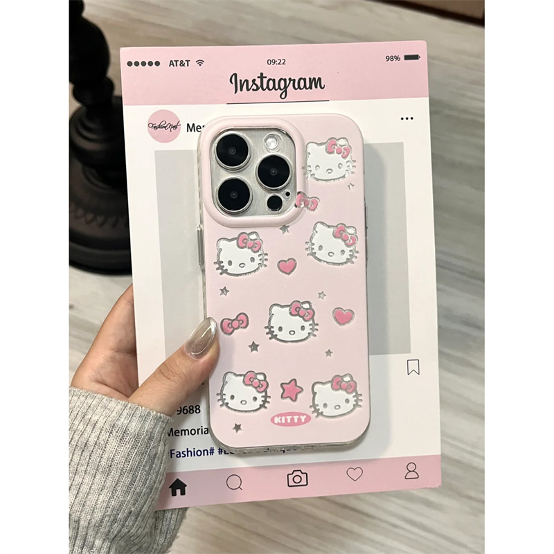 Super Popular Cartoon Pink Cat Phone Case for Apple 15 Pro Max, New iPhone 14 Pro, Pink 12, Cute 15, Trendy 13 Pro, Girly 14, Feathered Full-Cover Anti-Drop Case for 11