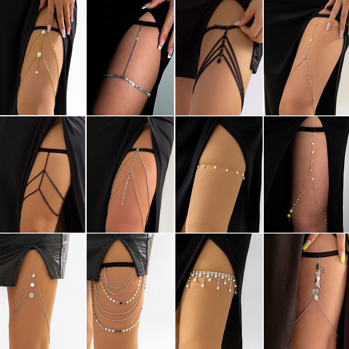 Sexy Leg Chain Multilayer Water Drill Flow Su Thigh Chain Sub Leg Accessories European and American Spice Girls Beach accessories 100 hitch body chain-Taobao