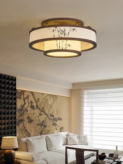 Song-Style Aesthetic Living Room Ceiling Lamp, New Chinese-Style Bamboo Leaf Chinese-Style Solid Wood Dining Room Bedroom Study Guesthouse Compartment Lamp