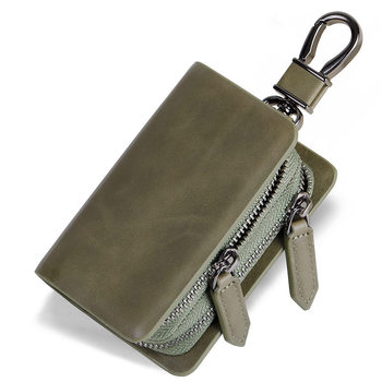 New genuine leather double-layer zipper key storage bag leisure car key chain multi-functional waist hanging men's key bag
