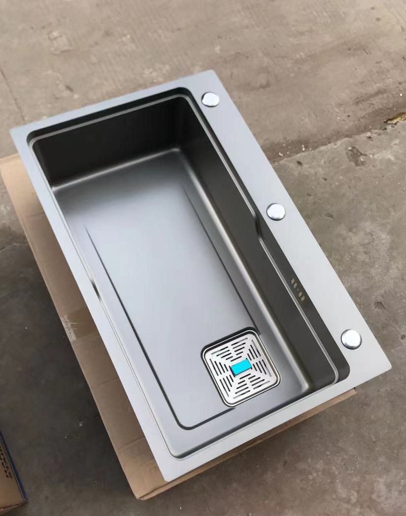 SUS304 stainless steel gun grey nano handmade integrated sink Single floor basin washbasin Kitchen High-end Kitchen-Taobao