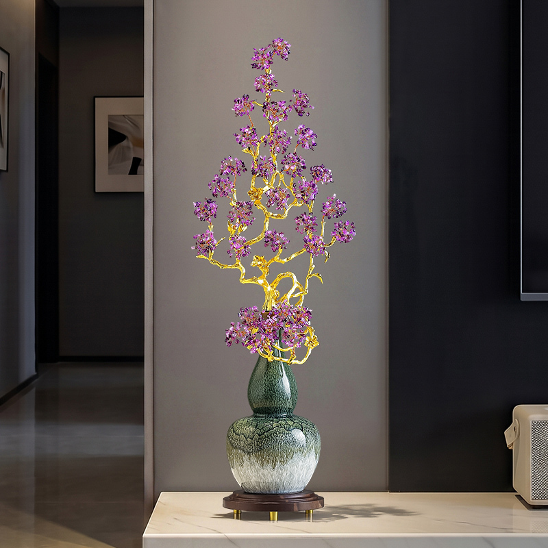 New Chinese-Style Amethyst Gourd Fortune Tree Ornament for Attracting Wealth, High-End Vertical Decoration for Living Room Tv Cabinet, Housewarming Gift New Chinese-Style Amethyst Gourd Fortune Tree Ornament for Attracting Wealth, High-End Vertical Decoration for Living Room Tv Cabinet, Housewarming Gift