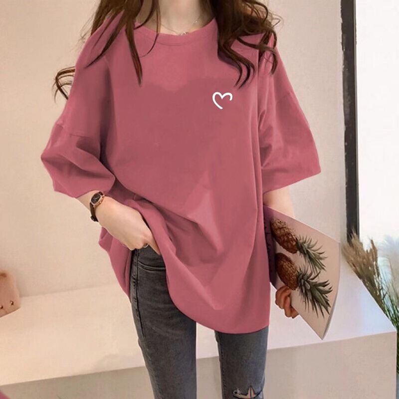 2026 New Summer Style Korean Style Loose Large Size Mid-Length Short-Sleeved T-Shirt for Women with Round Neck, Simple and Versatile Half-Sleeved Top
