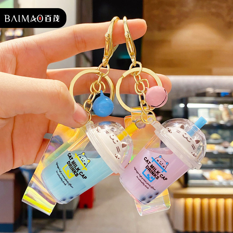 Han Edition into milk teacup cat keykeykonyPersonality acrylic girl bag handbag keychain hot selling gift
