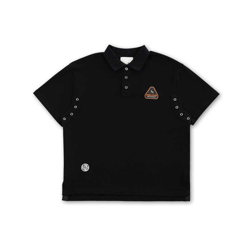 Sod Co. “Hollywood Club” Polo Shirt, Boxy Silhouette, Black, Printed Embroidery Patchwork, Pure Cotton Sod Co. “Hollywood Club” Polo Shirt, Boxy Silhouette, Black, Printed Embroidery Patchwork, Pure Cotton