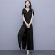 Chiffon falling feeling wide-leg pants suit women's summer 2023 new summer women's temperament one-piece trousers two-piece set tide