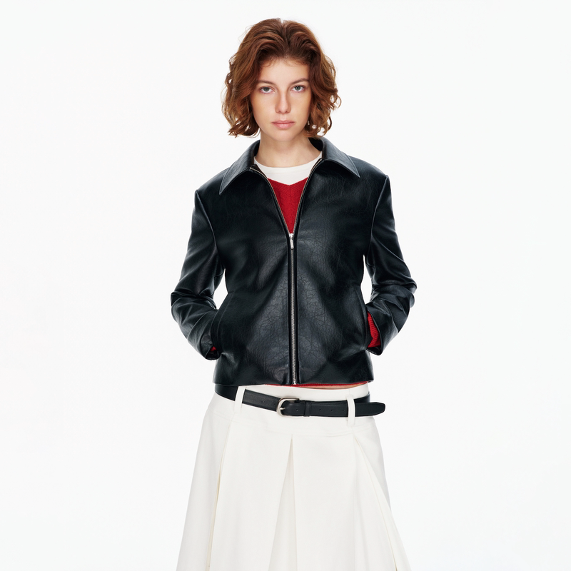 Ni8Htmetro Spring New Style Lapel Black Regular Shoulder Short Pu Leather Jacket Retro Casual Zipper Jacket Ni8Htmetro Spring New Style Lapel Black Regular Shoulder Short Pu Leather Jacket Retro Casual Zipper Jacket