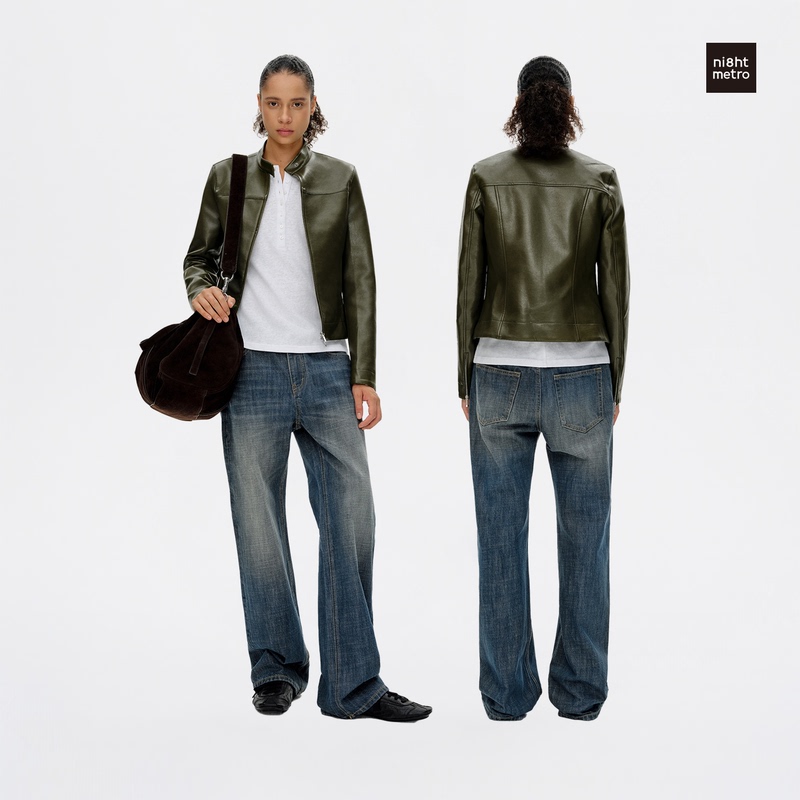 Ni8Htmetro Ma04 Smoky Gray Mid-Waist Retro Straight Wide-Leg Denim Pants