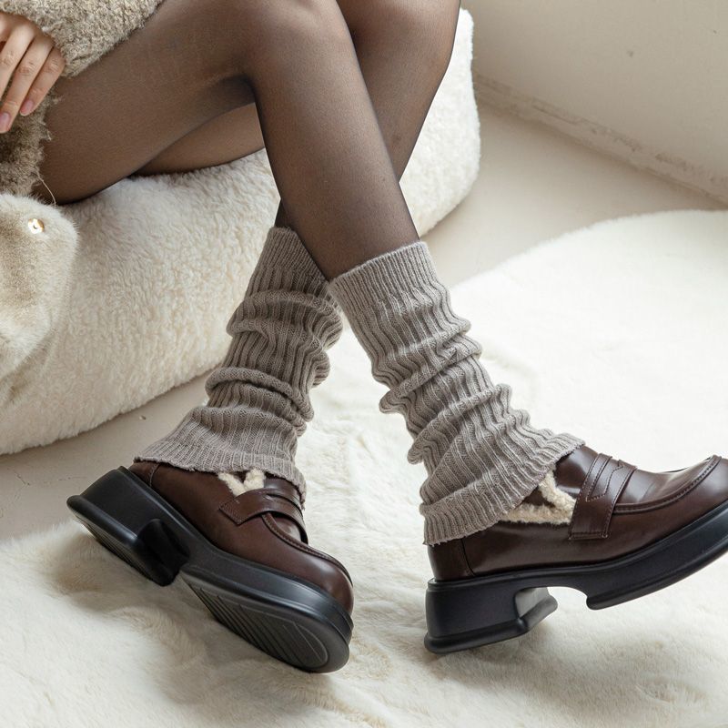 Autumn Winter Style Day Ensemble Pure color 100 lap pile socks Short calf socks Sox cover warm and chill knitted leg cover loose short section-Taobao