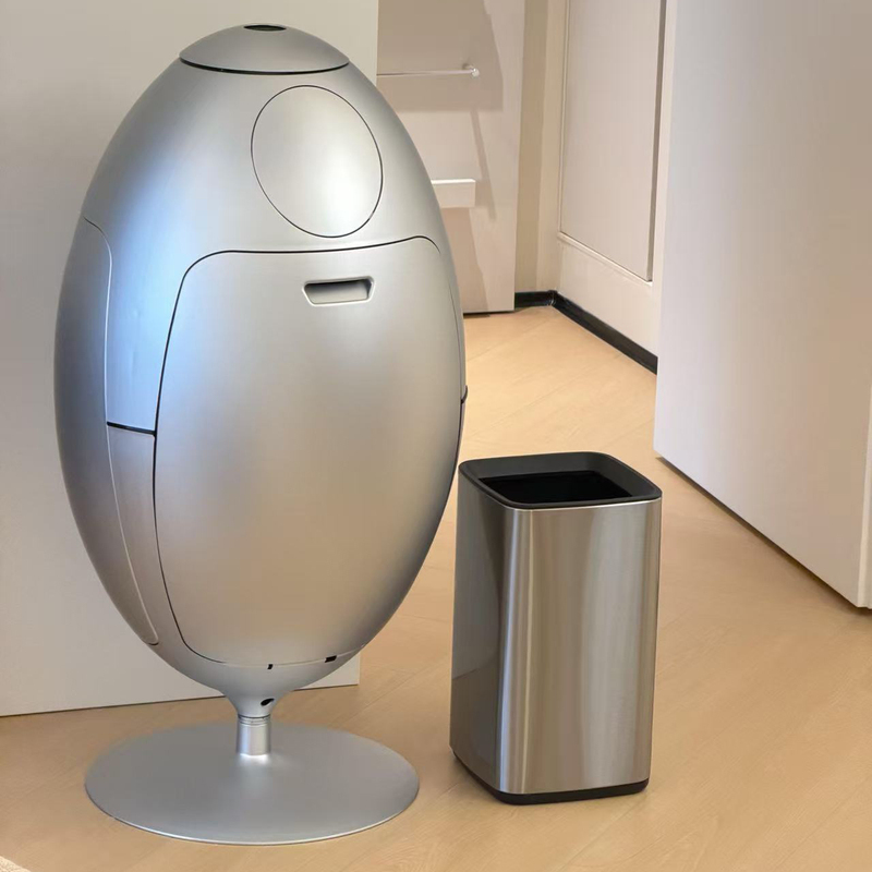 Eco-Friendly Dinosaur Egg-Shaped Trash Can, Open Kitchen Large Floor-Standing Ornament, Futuristic Design, High-End Designer Model