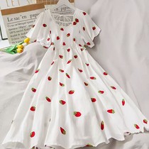 12 12 to 15 year old girl skirt Xia 2022 new ins Shymsen students with slim and gentle wind strawberry long dress g