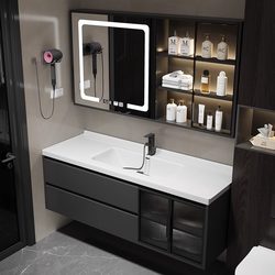 Modern Simple Smart Bathroom Cabinet Combination Solid Wood Bathroom Ceramic Integrated Basin Hand Wash Basin Set