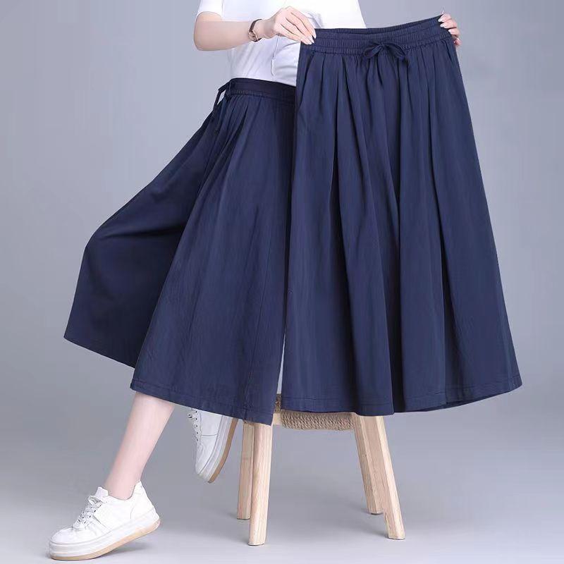 High-Waisted Culottes for Women, Summer Thin Style, 2026 New Popular Ice Silk Wide-Leg Pants with Drapey Feel, Casual Capri Skirt Pants