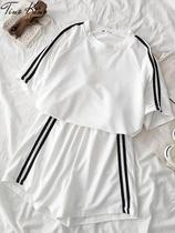 Summer Striped Tracksuit Set for Women Short T Shirt