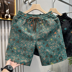 European High-End Fashion Jacquard Peacock Green Casual Sports Shorts Men's Trendy Brand 2025 Summer Beach Shorts