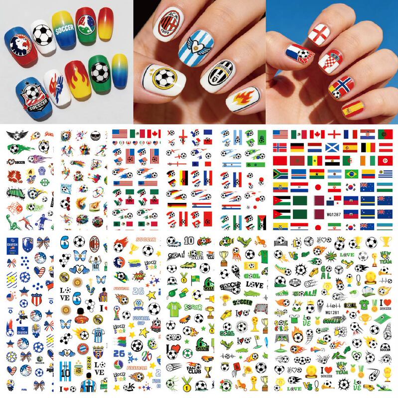 2026 World Cup Nail Art Stickers DIY Nail Art Football Sports Adhesive Nail Stickers ins Cross-Border Hot Selling Nail Art