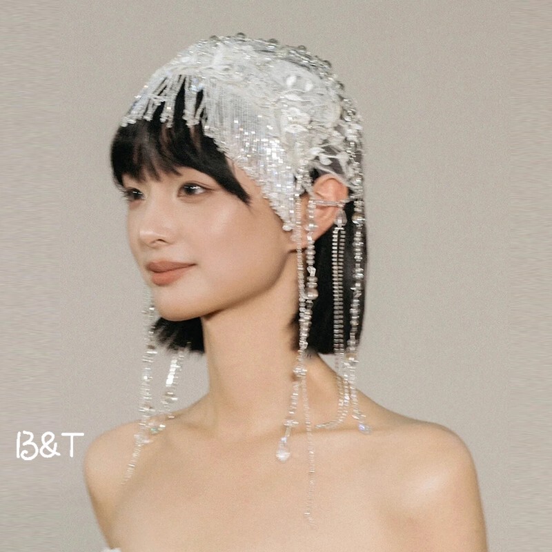 Retro Lace Handmade Artificial Pearl Tassel Hat Bride Wedding Dress Headwear Photo Shoot Photo Shoot Travel Photography