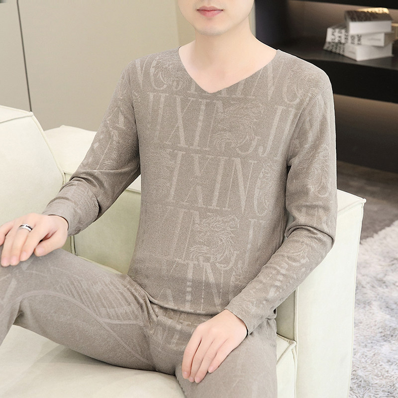 Autumn and Winter Crew Neck Thermal Underwear Set for Men, Youth and Students, Fleece-Lined, Thickened, Warm Base Layer with German Velvet