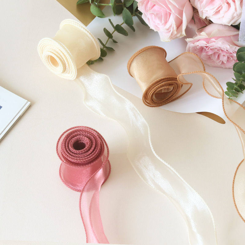 Fish tail yarn wave satin ribbon ribbon color floating with flowers bouquet walled edge floral art packaging tie-head butterfly knot digy