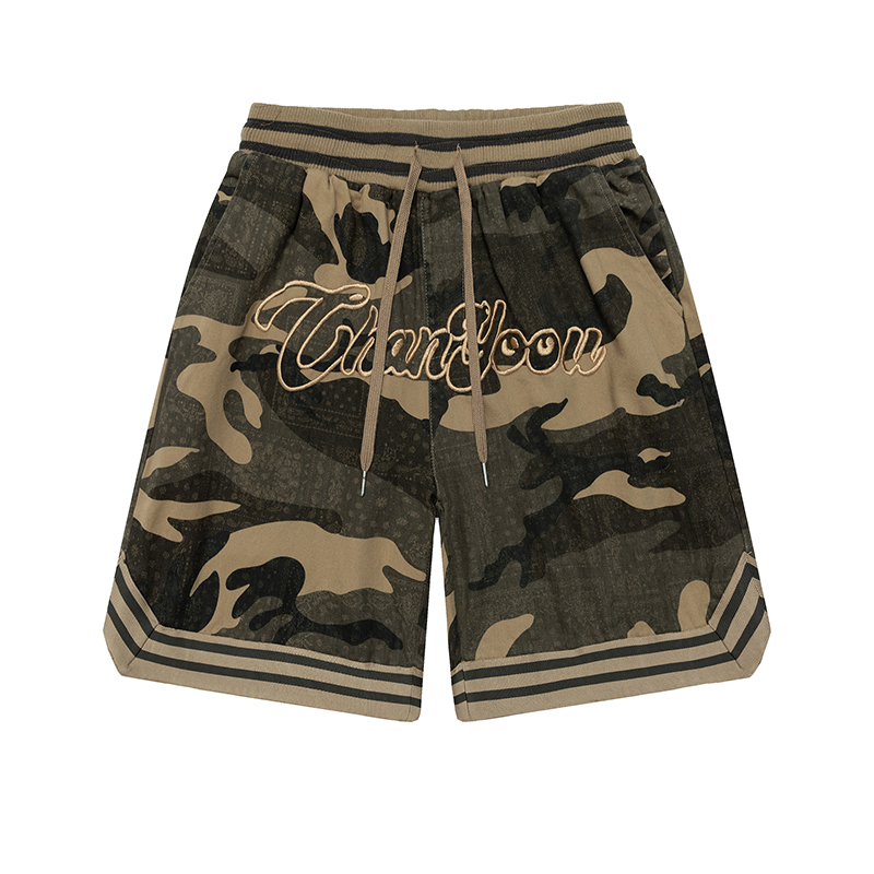 American Retro Camouflage Cargo Shorts for Men, Trendy Summer Embroidered Five-Point Shorts, Unisex Sports Casual Basketball Pants