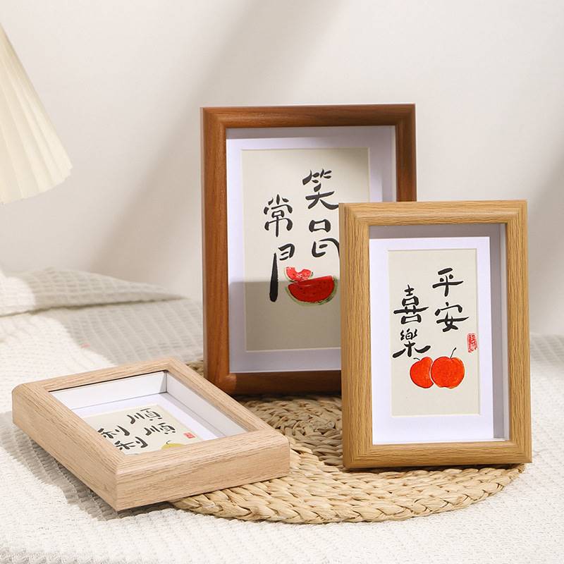 Frame wood hollow solid photo frame swing table 6 inch 8 inch photo frame A4 hanging wall calligraphy character painting dry flower photo frame-Taobao