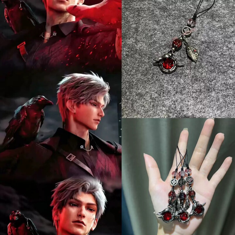 Anime Black Raven Keychain Pendant, Stylish DIY Blood Moon Raven Bracelet, Unique Gift Accessory Anime Black Raven Keychain Pendant, Stylish DIY Blood Moon Raven Bracelet, Unique Gift Accessory