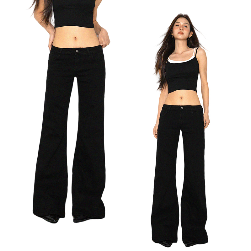 Black Flared Jeans for Women, New Spring and Autumn Style, Low-Waisted Pants, American Retro, Slimming Floor-Length Pants Black Flared Jeans for Women, New Spring and Autumn Style, Low-Waisted Pants, American Retro, Slimming Floor-Length Pants
