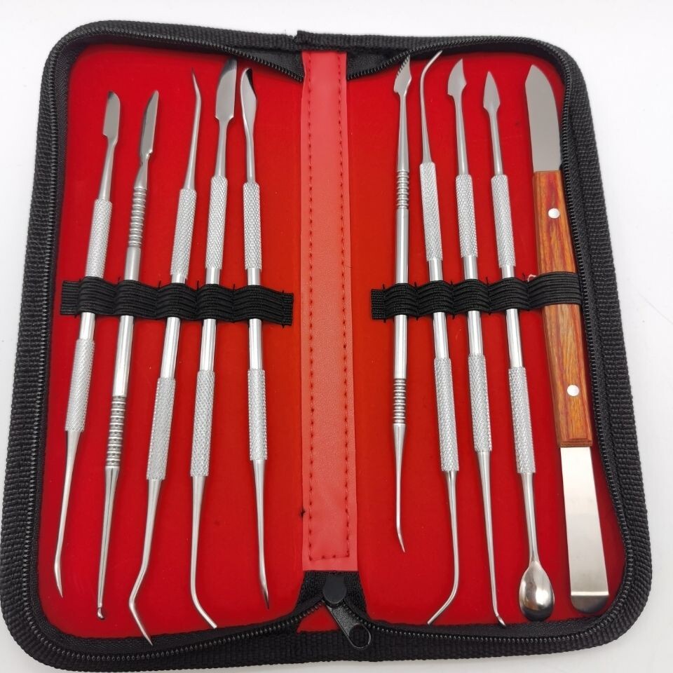 牙科蜡刀十件套 技工蜡刀工具包 蜡型雕刻刀蜡勺关刀滴蜡器烤瓷器