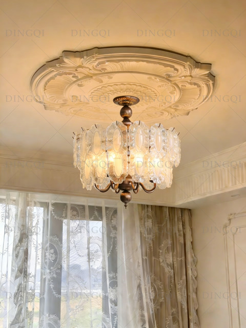 French-Style Vintage Bedroom Ceiling Light, American Retro Glass Petal Lamp for Living Room, Dining Room, Eye-Protection Study, Master Bedroom Lighting