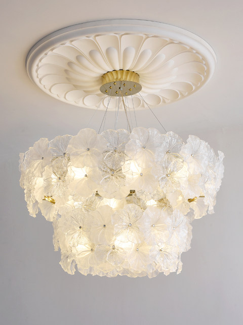 2026 New French Light Luxury Chandelier Living Room Lamp Restaurant Flower Shape Glass Creative Warm Bedroom Study Lamp